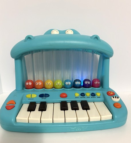 B Toys Hippo Pop Musical Toy Keyboard Piano Sounds Lights.  Tested & Works!