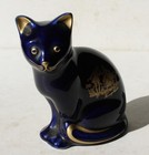 Katzenfigur Limoges Castel France 22K Gold blau Porzellan schöne Katzenfigur +