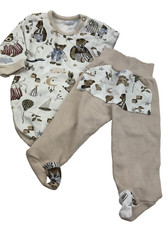 Baby Outfit Set Size 6/9m Boys Bears Bodysuit Pants Footed Feet Snap Infant