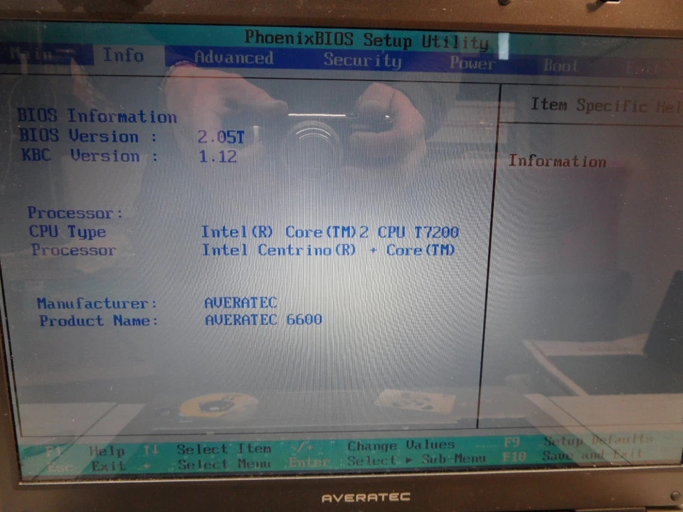 Portátil Averatec 6600 AV6690-KZE repuestos sin disco duro publicado en la bios Foto 2 de 4