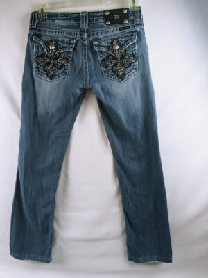 Women's Miss Me Embroidered Studded Destressed Denim Size 29 x 30