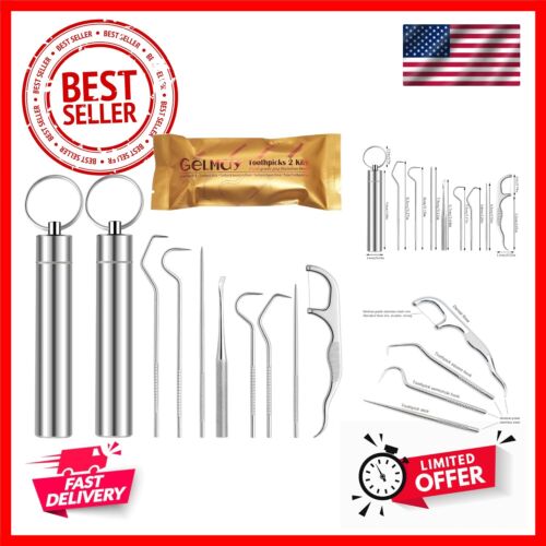 Toothpicks Pocket Set, Dental Floss Picks Kit Reusable, Stainless Steel Teeth...