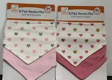 Lot Of 4 Cute Infant Baby Girls Swiggles Hearts And Solids Bandana Bibs Pink