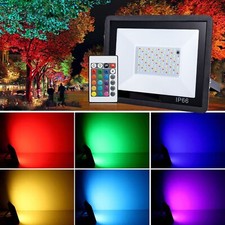 20-100W RGB LED Flood Light Change Floodlight Outdoor Security Garden Lamp Spot