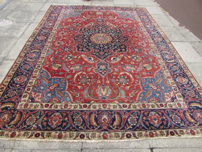 Antiker Traditioneller Handgeknüpfter Türkischer Orientteppich Wolle Rot 345x248cm