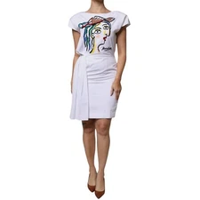 MOSCHINO COUTURE Dress White Printed Viscose Sheath Mini IT42/US8/M RRP 1380usd