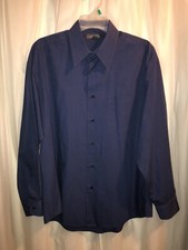 CROFT  BARROW Solid NAVY Long Sleeve Men's Shirt Size Medium