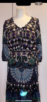 Esprit Collection gemustertes Kleid 100% Seide gemustert & Unterkleid - M 38 Neu
