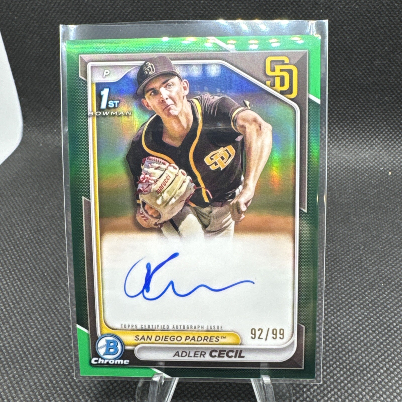 2024 Bowman Chrome - Prospect Autographs Green Refractor #CPA-CA Adler Cecil /99