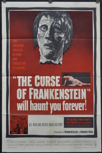 Curse De Frankenstein 1957 Orig. 27X41 Film Affiche Christophe Lee Peter Cushing