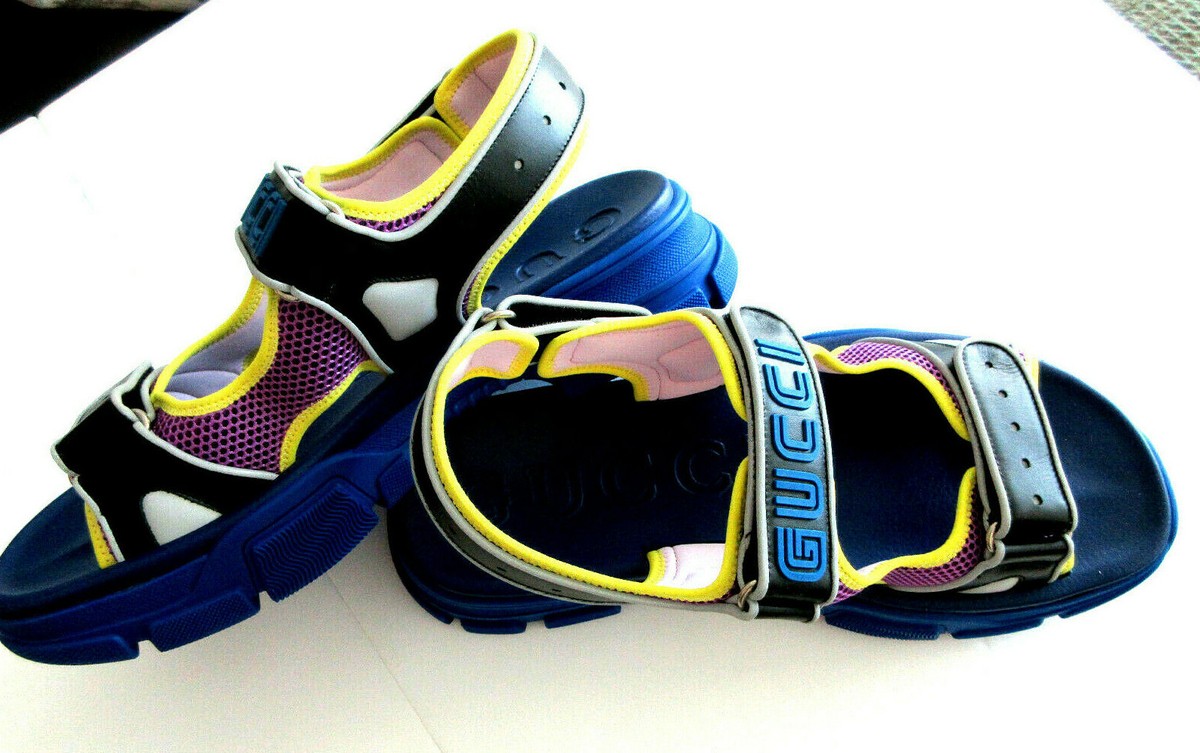 Gucci Authentic Blue Purple Sega Aguru Sandals Logo 13G/US 13.5