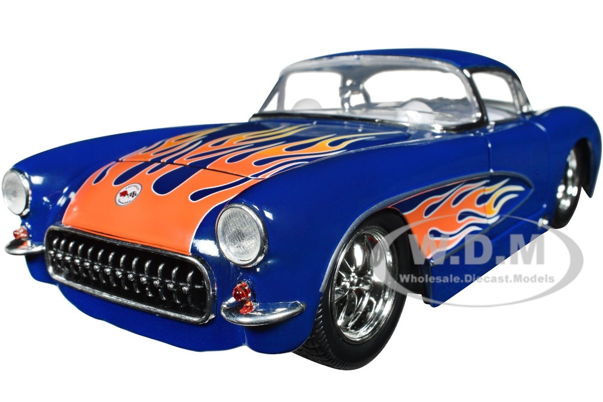 1957 CHEVROLET CORVETTE DARK BLUE W/FLAMES 1/24 DIECAST MODEL CAR