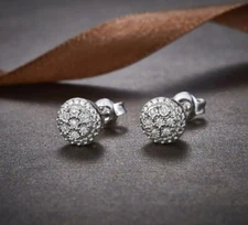 Ladies 1 Ctw D/FL Natural Moissanite 14K White Gold Plated Cluster Stud Earrings
