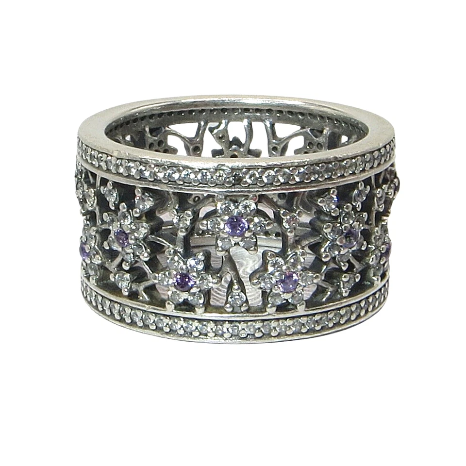 Pandora Forget Me Not Size 7 Purple CZ/Sterling Silver Ring 190991ACZ - Image 2 of 4
