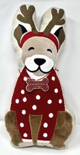 Christmas Dog In Sweater  Reindeer Antlers Embroidered Pillow Double Sided NEW
