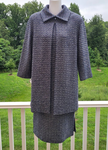 St John knit blue-black-silver dress & coat/jacket set sparkly sz 4-6 S-M new - Picture 3 of 19