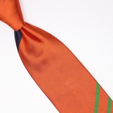 John G Hardy Mens Silk Necktie Large Scale Regimental Stripe Orange Black Green