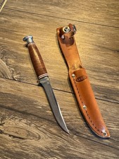 Vintage Ka-Bar Kabar 1226 USA Fixed Blade Hunting Knife Leather Handle w/ Sheath