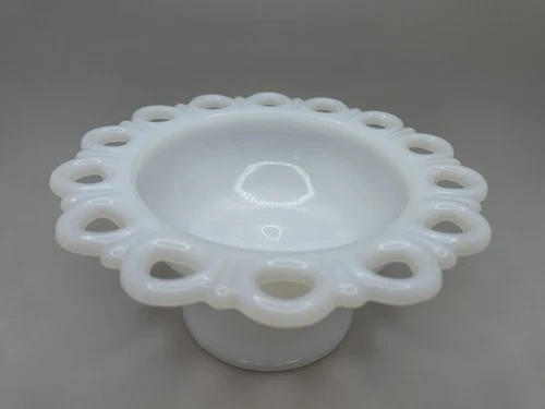 Vintage Anchor Hocking Old Colony Lace Edge Milk Glass Pedestal Compote/Candy