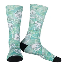 Jurassic World Socks Men's Tropical foliage Logo AOP Sublimated Crew Socks 8-12