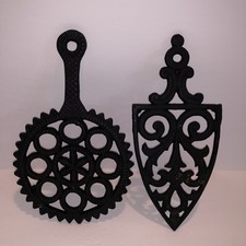 Vintage Trivet Cast Iron Sad Iron Hot Plate with Feet Assorted Design A Lot of 2