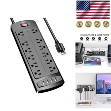 6 Feet 12-Outlets Surge Protector with 4 USB Ports, 2700 Joules Protection