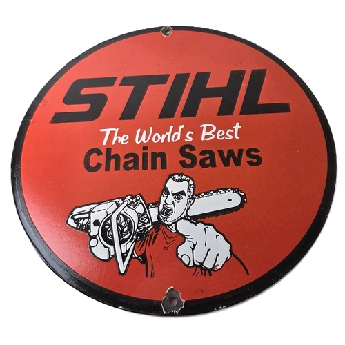 Vintage Stihl Chainsaw Sign - Porcelain Metal Store Display Advertising Gas Sign