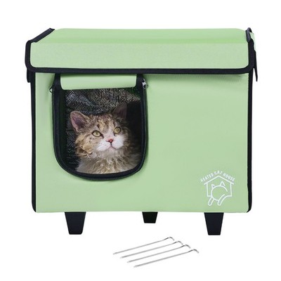 Elevated Heated Cat House, Cuboid Kitty Shelter with Adjustable Temperature and