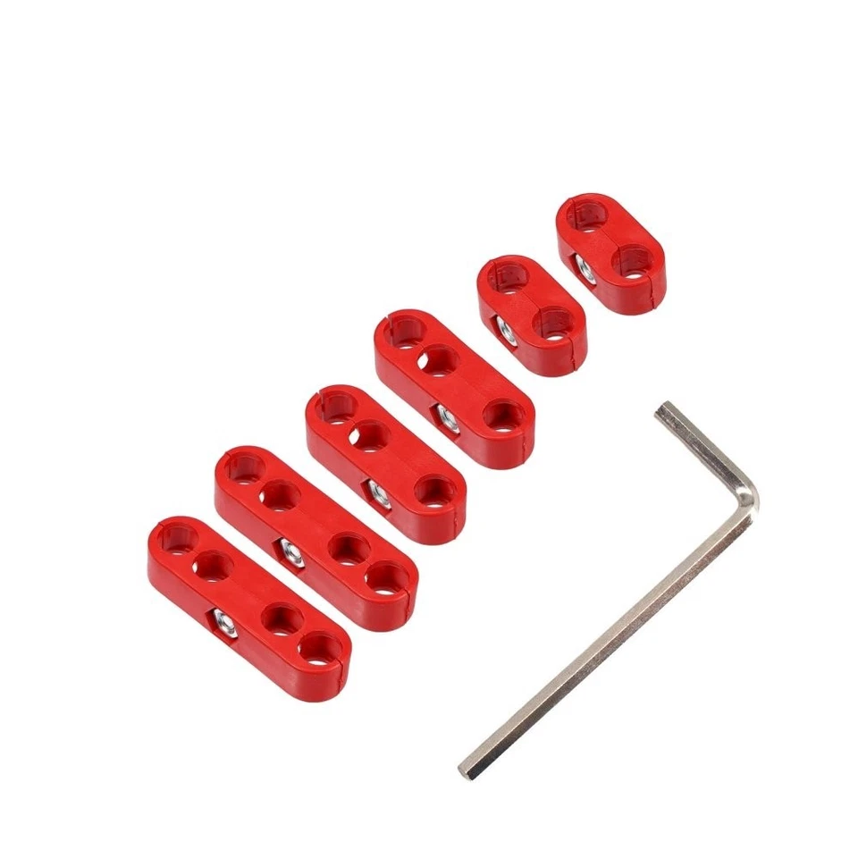Juego de 6 separadores de cables de bujía de plástico rojo - estilo de carrera se adapta a 8 mm, 9 mm, 10 mm Foto 4 de 4