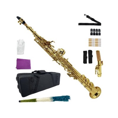 Bb Soprano Saxophone Straight Gold Sax Instruments for Beginners Students wit...