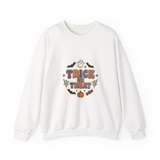 Trick or Treat Halloween Crewneck Sweatshirt  Ghost Pumpkin Bats