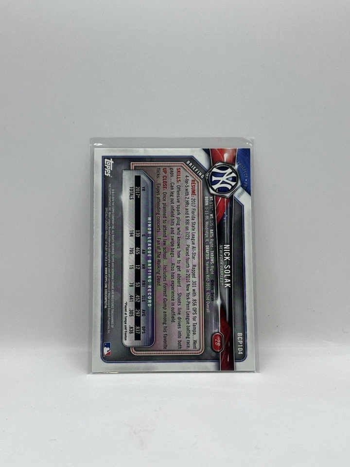 Nick Solak 2018 Bowman Chrome Prospect Yankees #BCP104 - Image 2 of 2