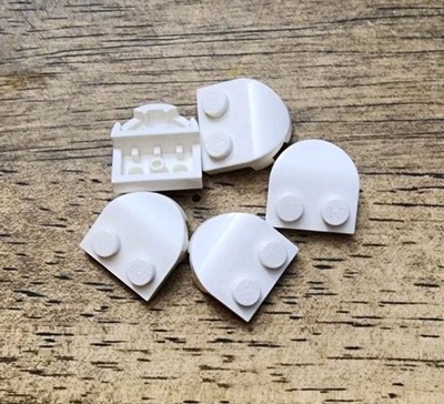 LEGO White, Round 2 x 2 x 2/3 Half Circle, 2 Studs, Curved Top. QTY 5. Part 7037