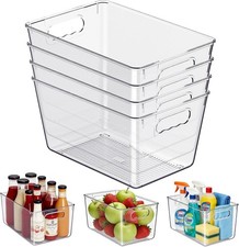 Clear Plastic Storage Bins 4-Pack Stackable Pantry Organizers Storage