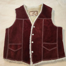 Vintage Mens Vest Size 40 Leather Suede Serpa Lined Burgundy Mexican Western