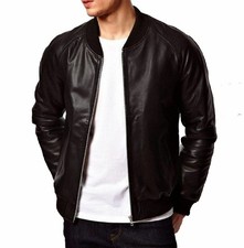 Mens American MA1 Aviator Black Sheepskin Real Leather Flight bomber Jacket