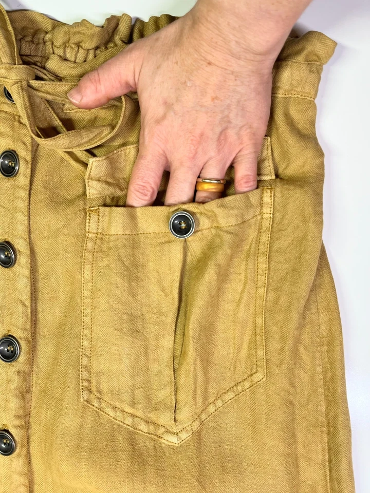Falda Free People Talla M Lino Amarillo Dorado Botón Cordón Foto 3 de 4