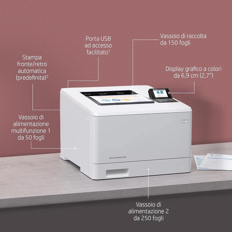 HP STAMPANTE LASER A4 COLORE, LASERJET M455DN, 27PPM, FRONTE/RETRO, USB/LAN - Immagine 3 di 4