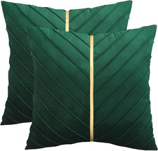 Velvet Throw Pillow Covers 24X24 Pack of 2 Gold Decor Dark Green