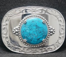 XE25129 VINTAGE 1970s  BLUE STONE  FLORAL  UNISEX WESTERN STYLE BELT BUCKLE