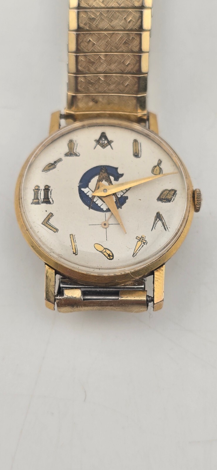 Vintage Waltham Masonic Mechanical Men's Wristwatch Gold Tone