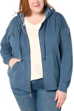 Peace Love World Women's Terry Embroidered Zip Front Hoodie Midnight