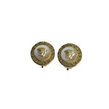 Versace Medusa Rhinestone Clip Earrings Women Gold One Size