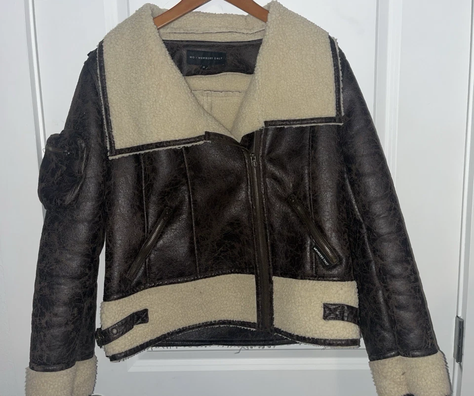MO Members Only Brown Faux Fur & Leather Motorcycle Jacket SIZE XL Womens EUC - Image 2 of 4