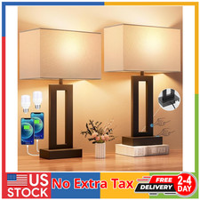 Nightstand Table Lamps for Bedrooms Set of 2 - Touch Bedside Lamp with USB C A,