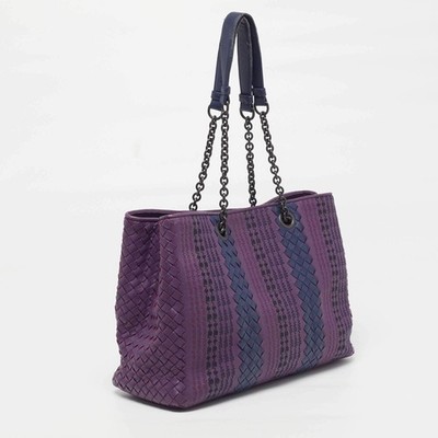 Bottega Veneta PurpleNavy Blue Embroidered Intrecciato Leather