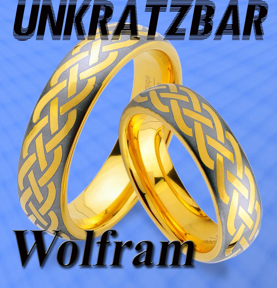 2 WOLFRAM TRAURINGE RINGE Gold plattiert  & GRAVUR GRATIS , JW8 - Bild 1 von 2