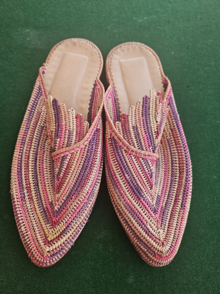 Moroccan Raffia Mules Slippers Flats Handwoven Vintage Style EU 36- 36.5