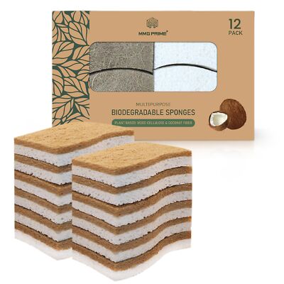 Natural Kitchen Sponge  12-Pack Biodegradable Sponges for Dishes  Compostable...