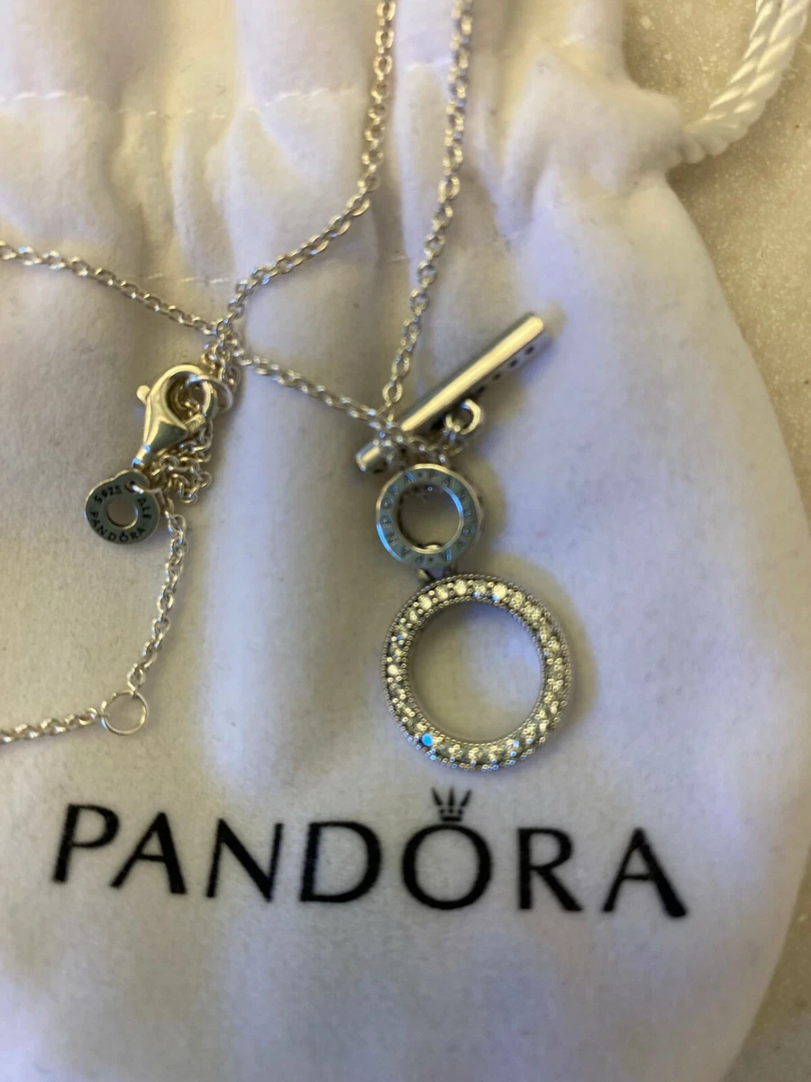 NEW100 Authentic PANDORA 925 Ale Double Hoop T bar Necklace 399039C01 Free Ship